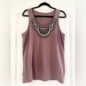 Ann Taylor Beaded Sequin Mauve Pink Purple Scoop Neck Sleeveless Tank Tee